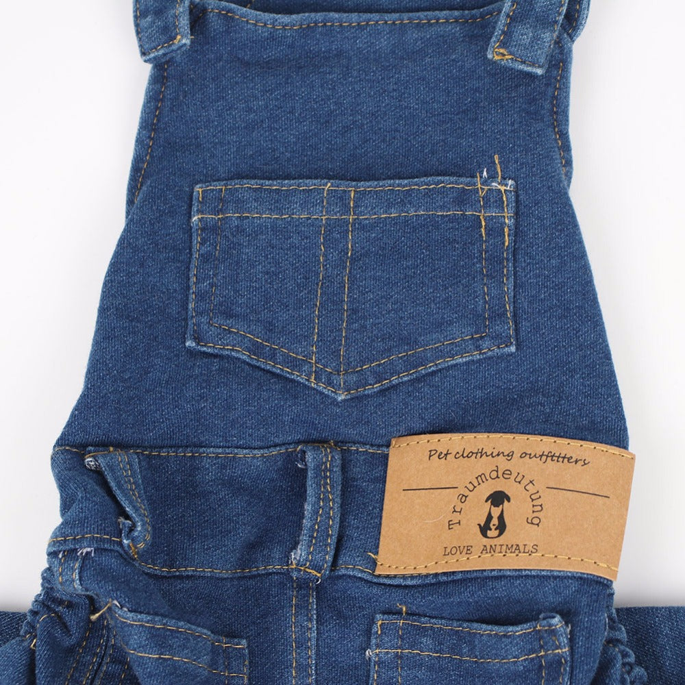 Washed denim pet overalls